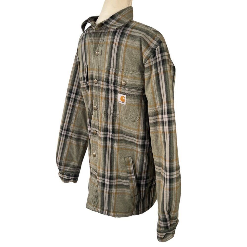 Carhartt Men's Relaxed Fit Plaid Flannel Shirt Sherpa Lined Shirt Jacket Size S - Picture 2 of 10